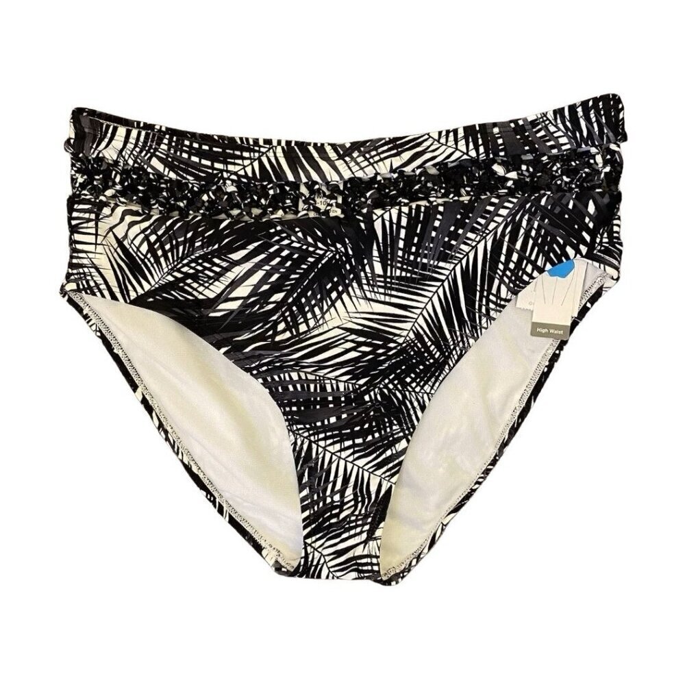 Time And Tru Women's Swimsuit Bottom Size M Black White High Waist High Leg NWT